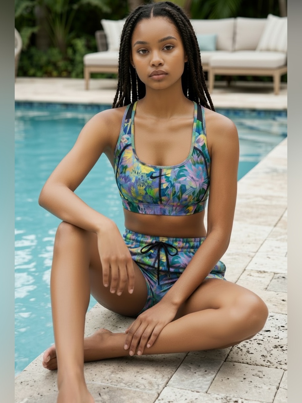 Nike Pro Hydra Solstice Multicolor Tropical Swim Top / Sports Bra